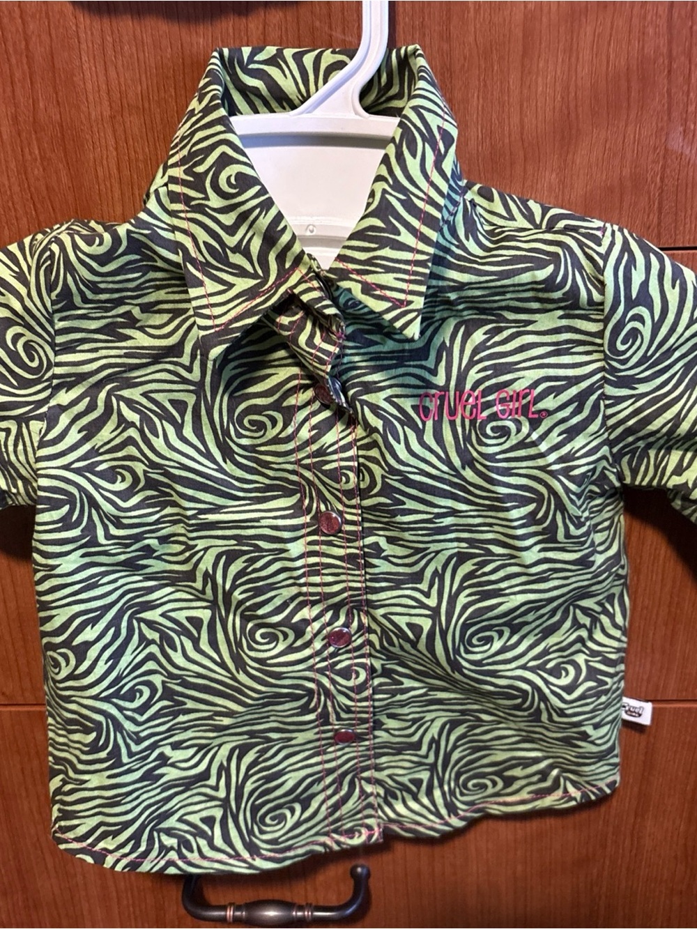 Cruel Girl Neon Green & Black Zebra Button-Front Shirt